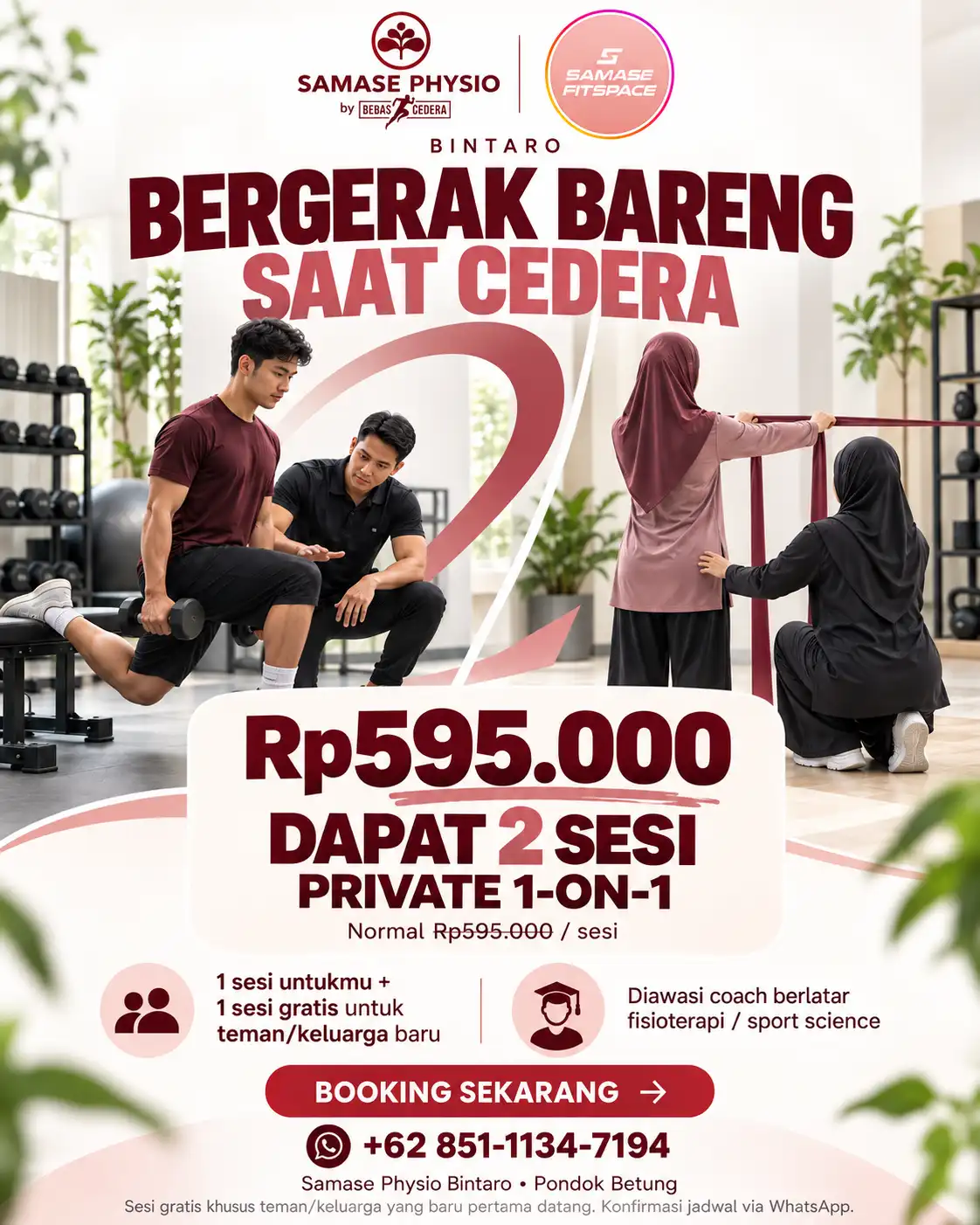 Bergerak Bareng Saat Cedera: 2 Sesi Private 1-on-1 Rp595.000 di Samase Bintaro